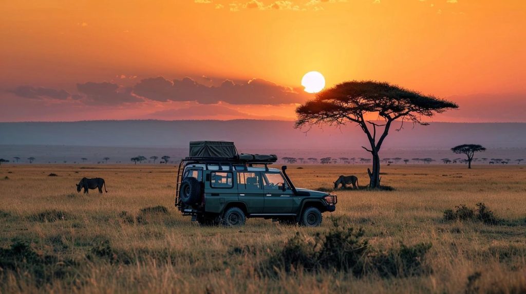 Masai Mara luxury safari sunset game drive Kenya”