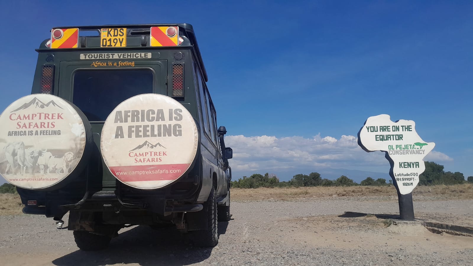 Camptrek Safaris vehicle at the equator crossing, Ol Pejeta Conservancy, Kenya