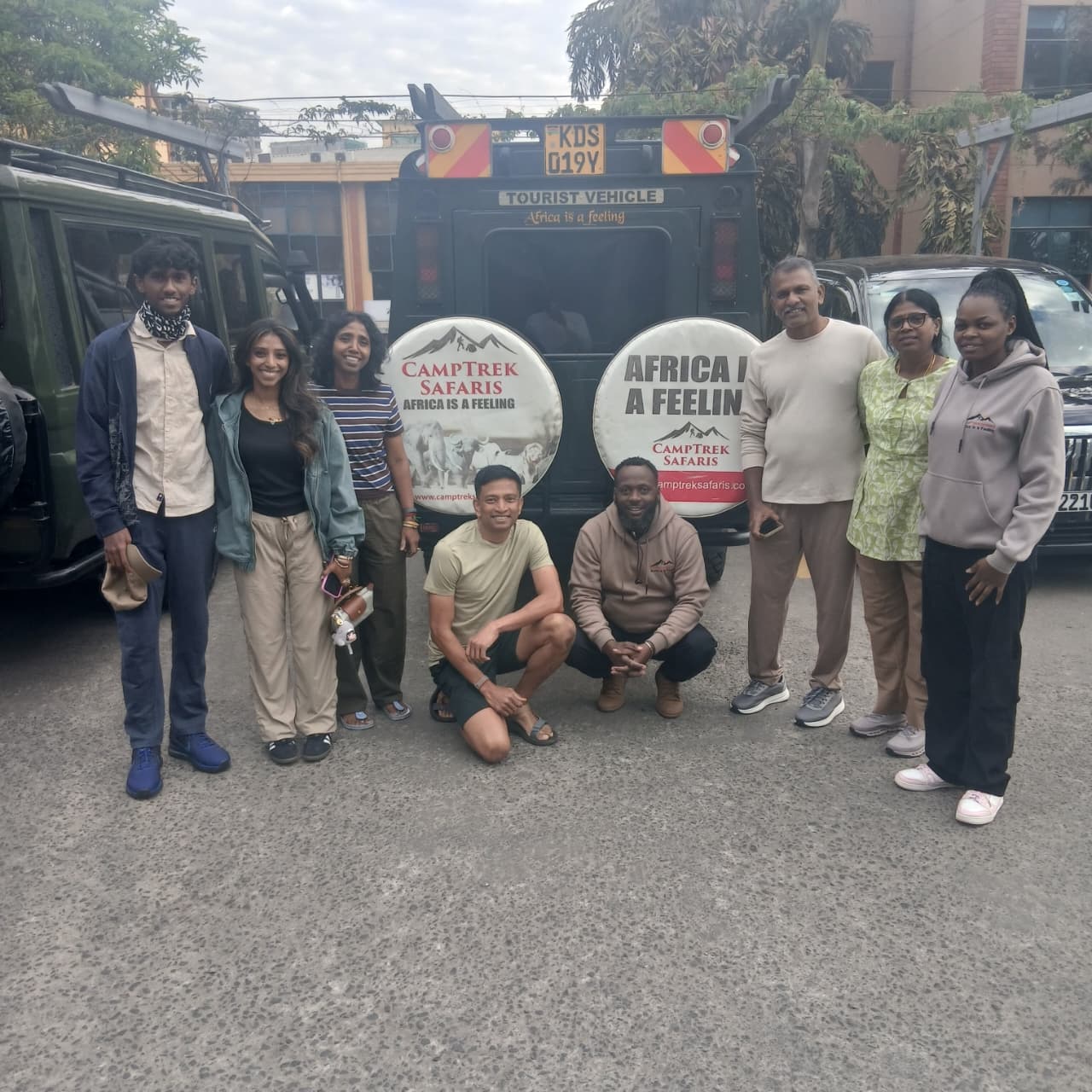 Multi-generational group departing on safari, Nairobi