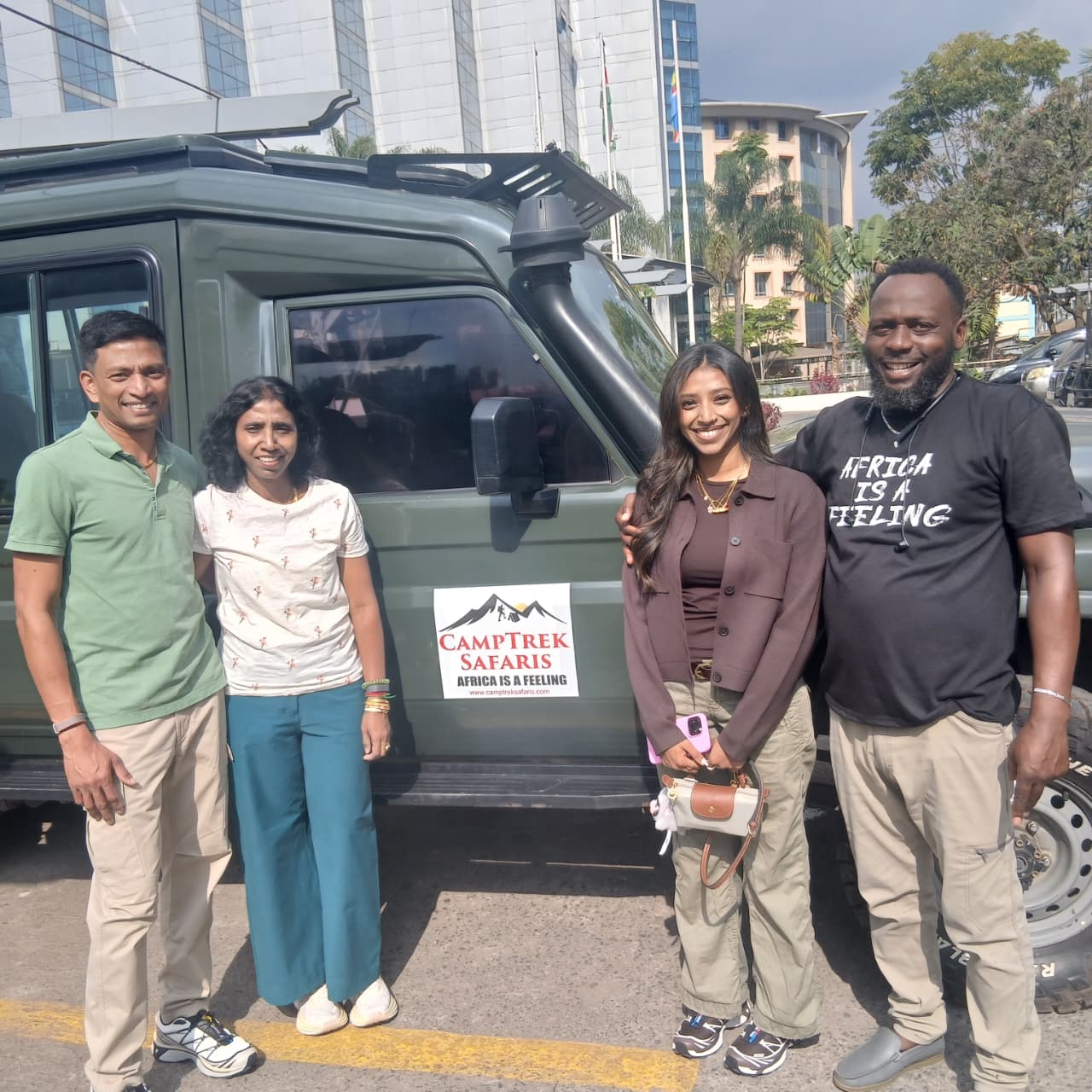 Family welcomed by their Camptrek guide, Nairobi